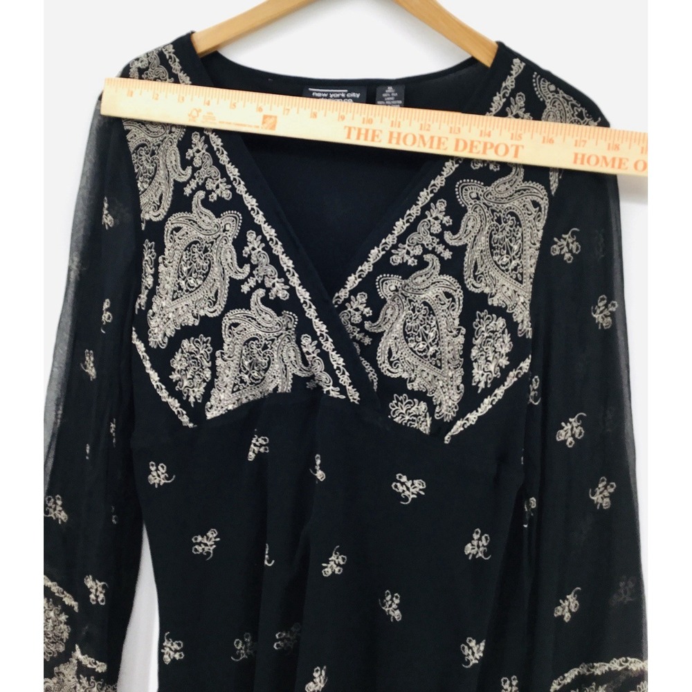 VTG New York City Design Co Silk Babydoll Top Black Boho XL Whimsigoth Y2K HH01 - Picture 4 of 16